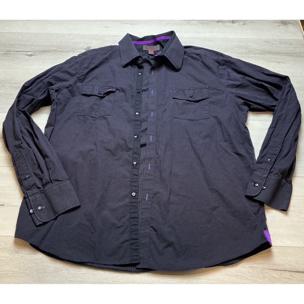 Egara Button Down Shirt Mens XL Black Purple PreLoved